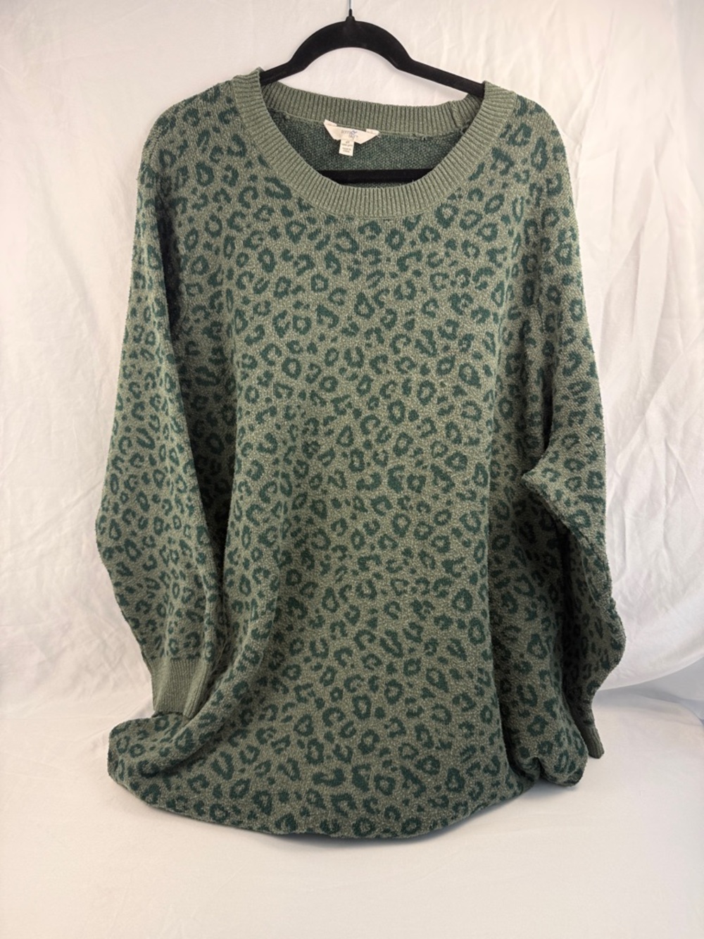 Terra & Sky Leopard Sweater Dress 4X Plus Size Green Animal Print Tunic